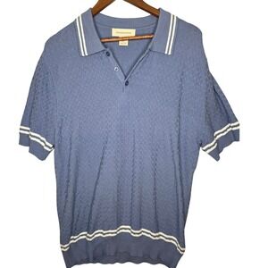 Frederik Anderson Copenhagen Knit Polo‎ Mens Medium Blue white Trim